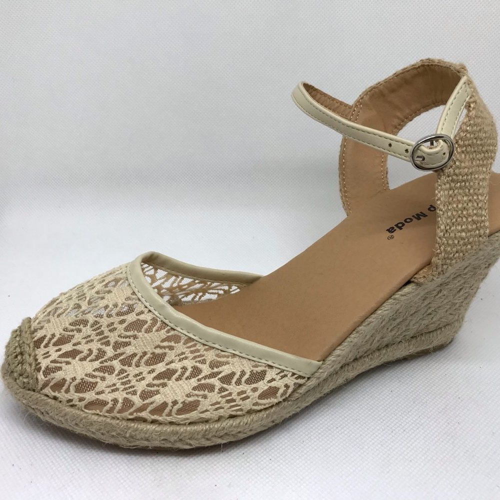 Top Moda Cream Lace Wedge Espadrille